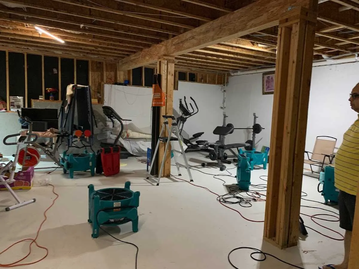 Basement drying equipment setup for Contents Cleaning & Restoration in Johnson City